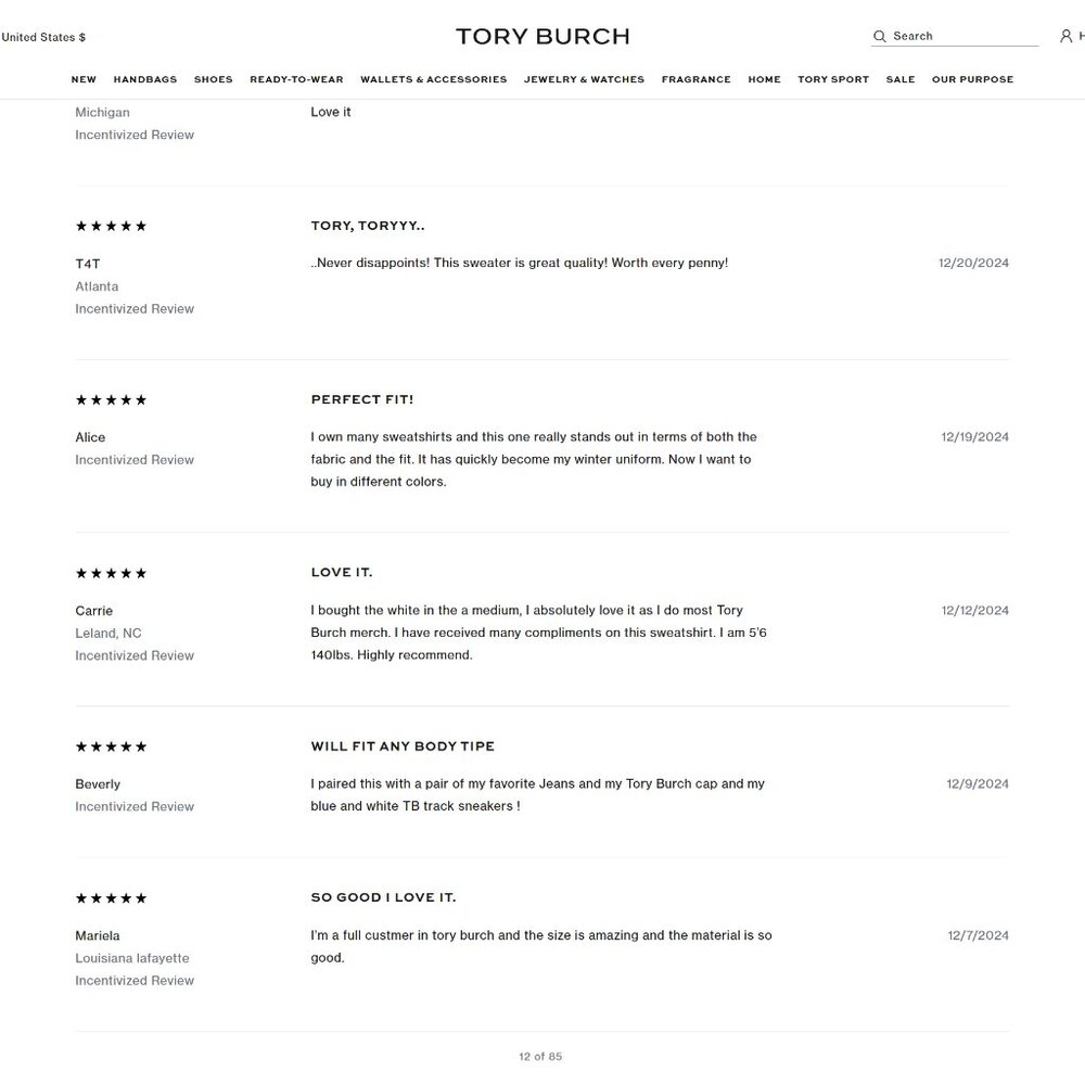 Tory Burch HEAVY FRENCH TERRY LOGO CREWNECK Sweater Sweatshirt White XS - Picture 16 of 16